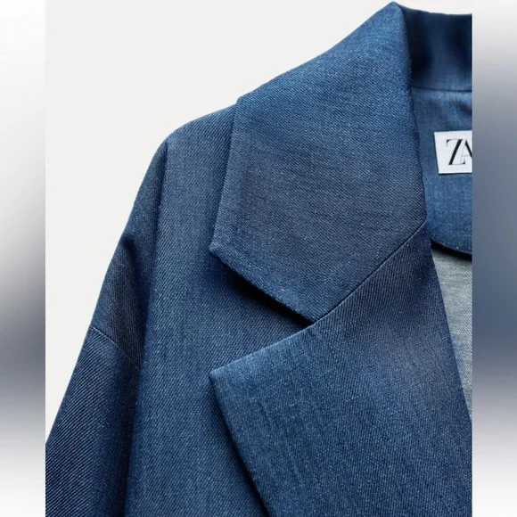 Denim effect Blue Oversized Women's Blazer - Picture 11 of 12